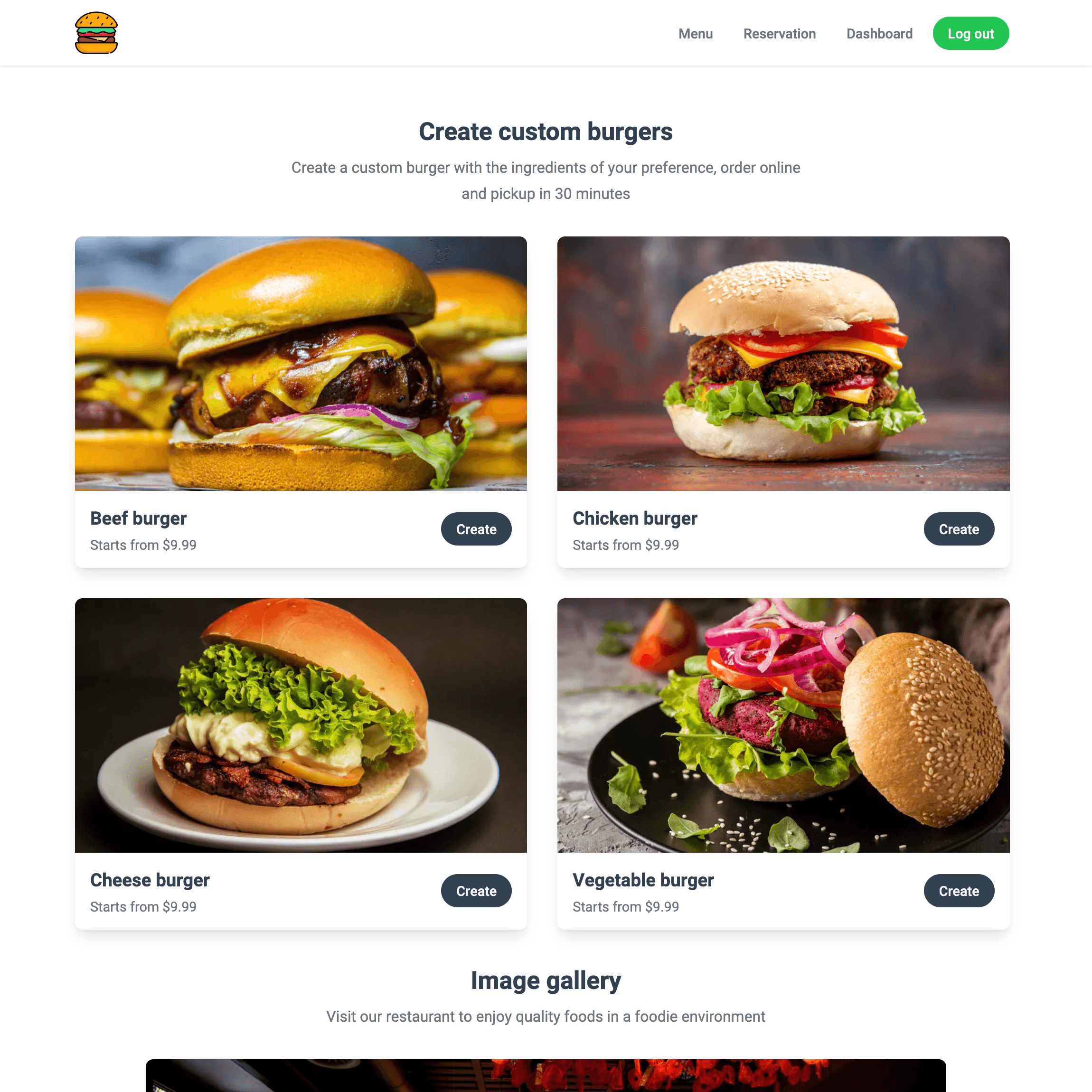 Burger valy homepage