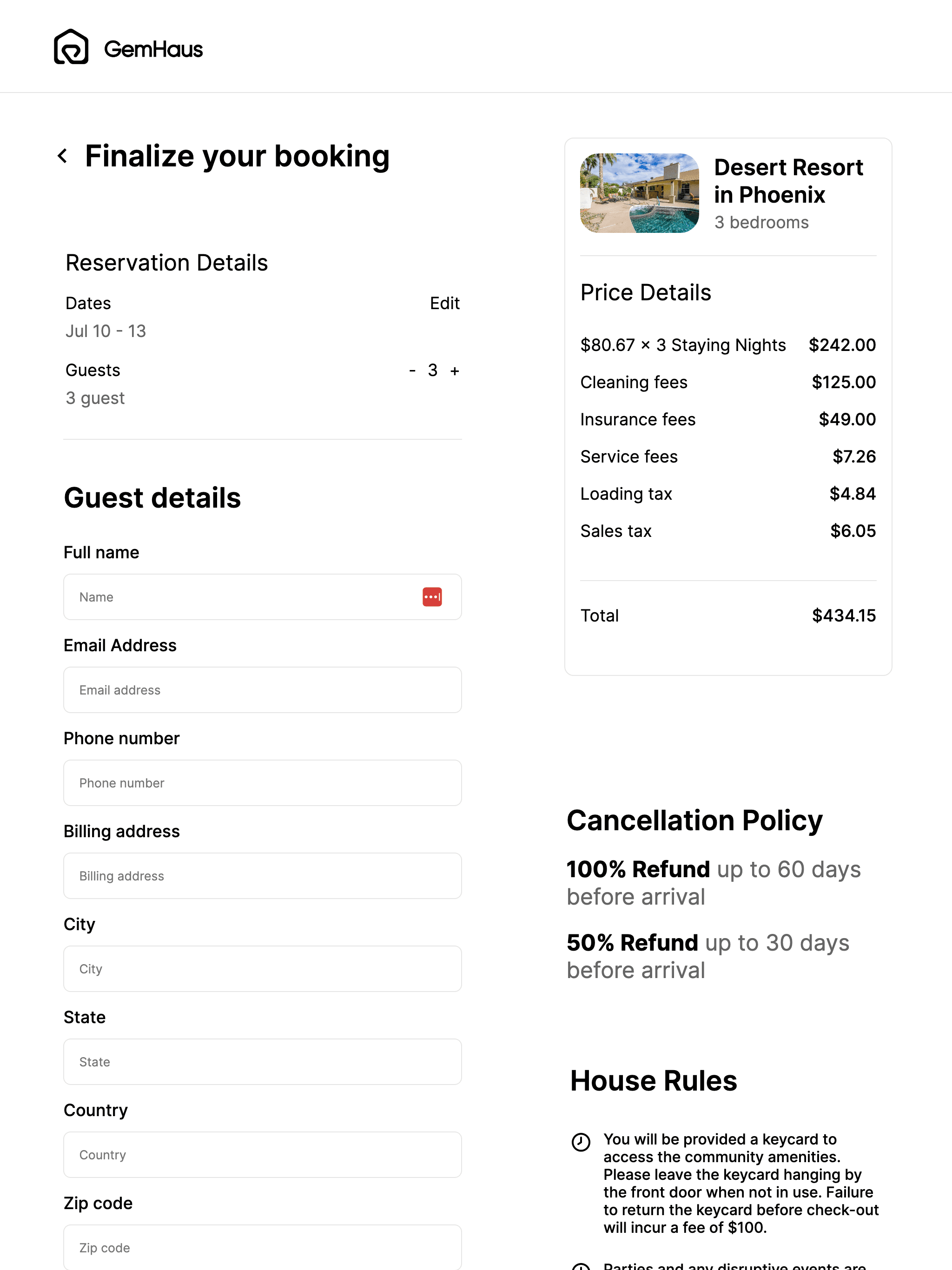 Gemhaus checkout page