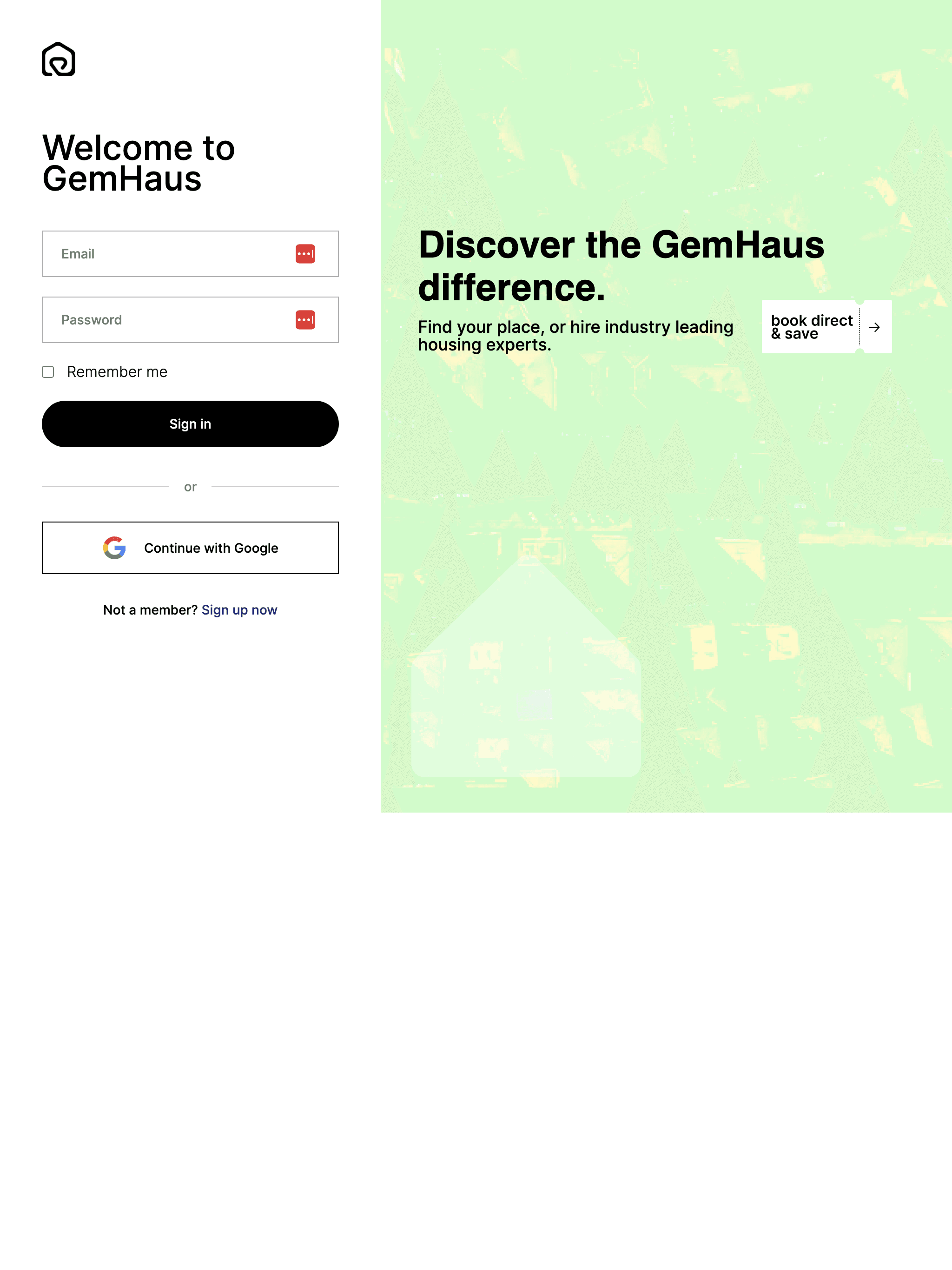 Gemhaus signin page