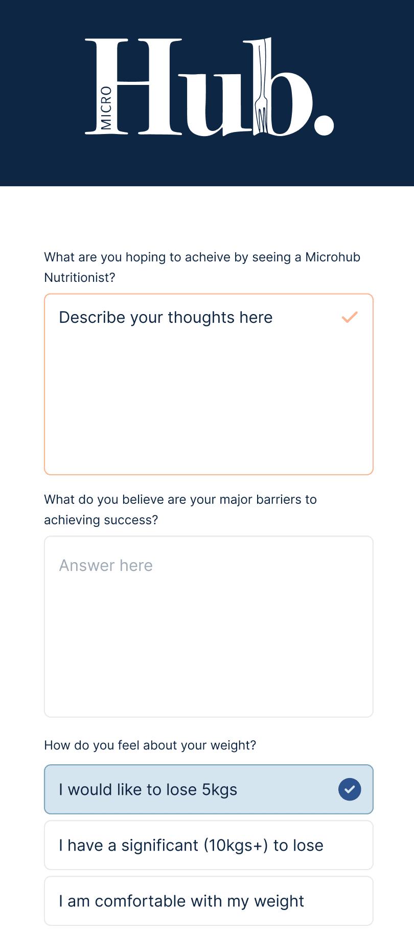 Microhub questionnaire page