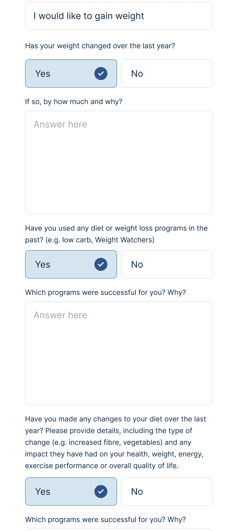 Microhub questionnaire page