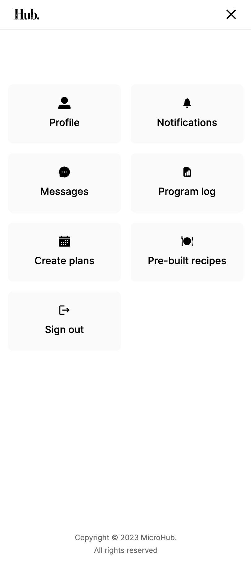 Microhub mobile menu page