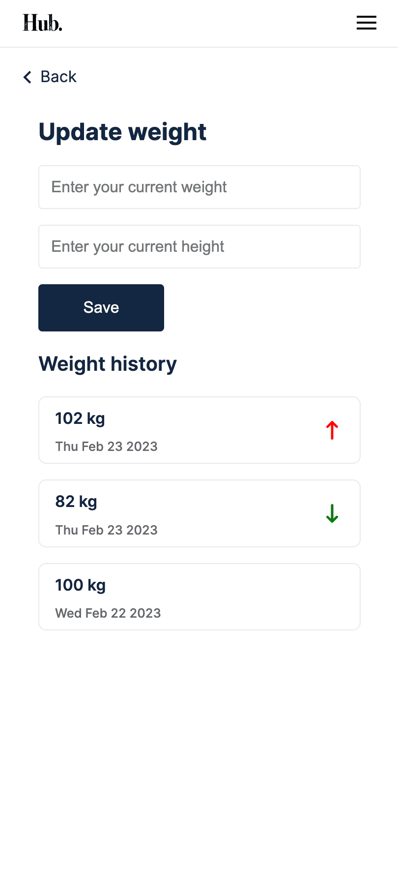 Microhub weight history page