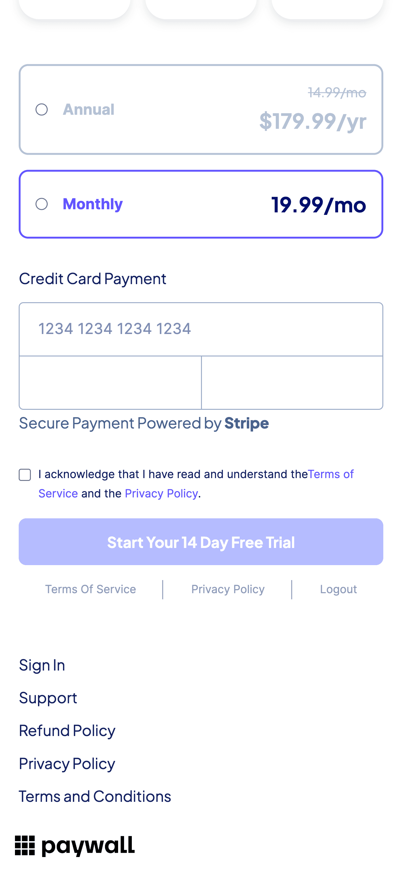 Paywall register page