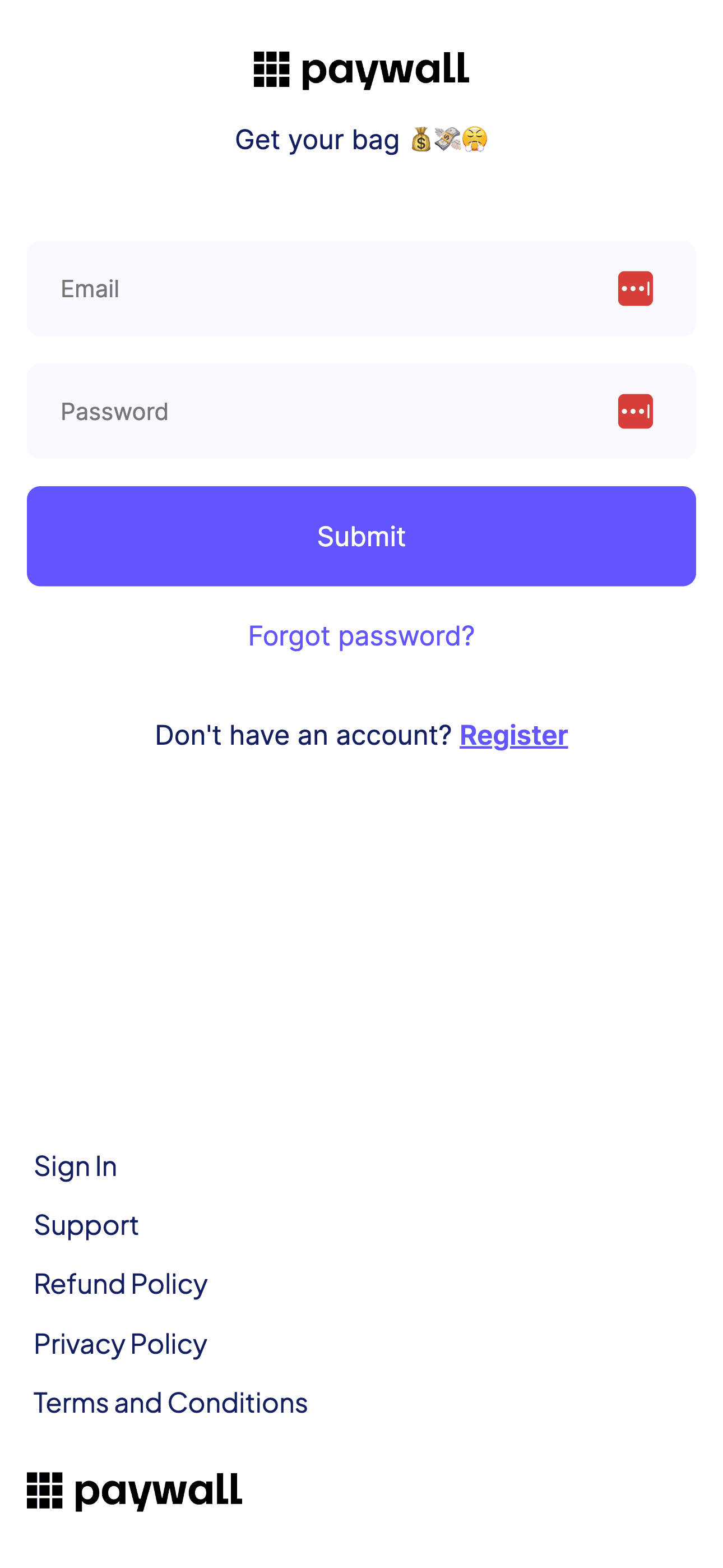 Paywall login page