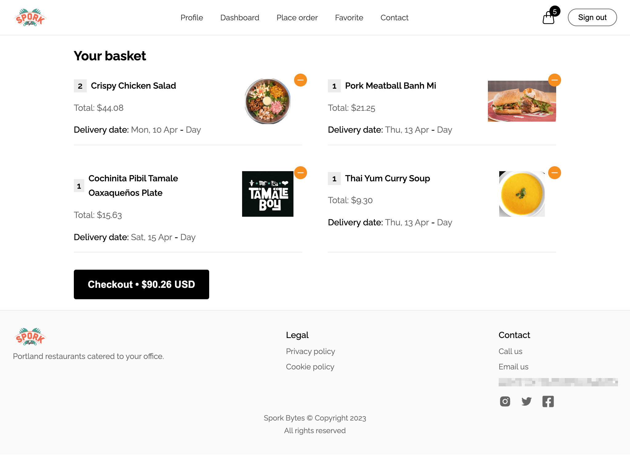 Sporkbox cart page