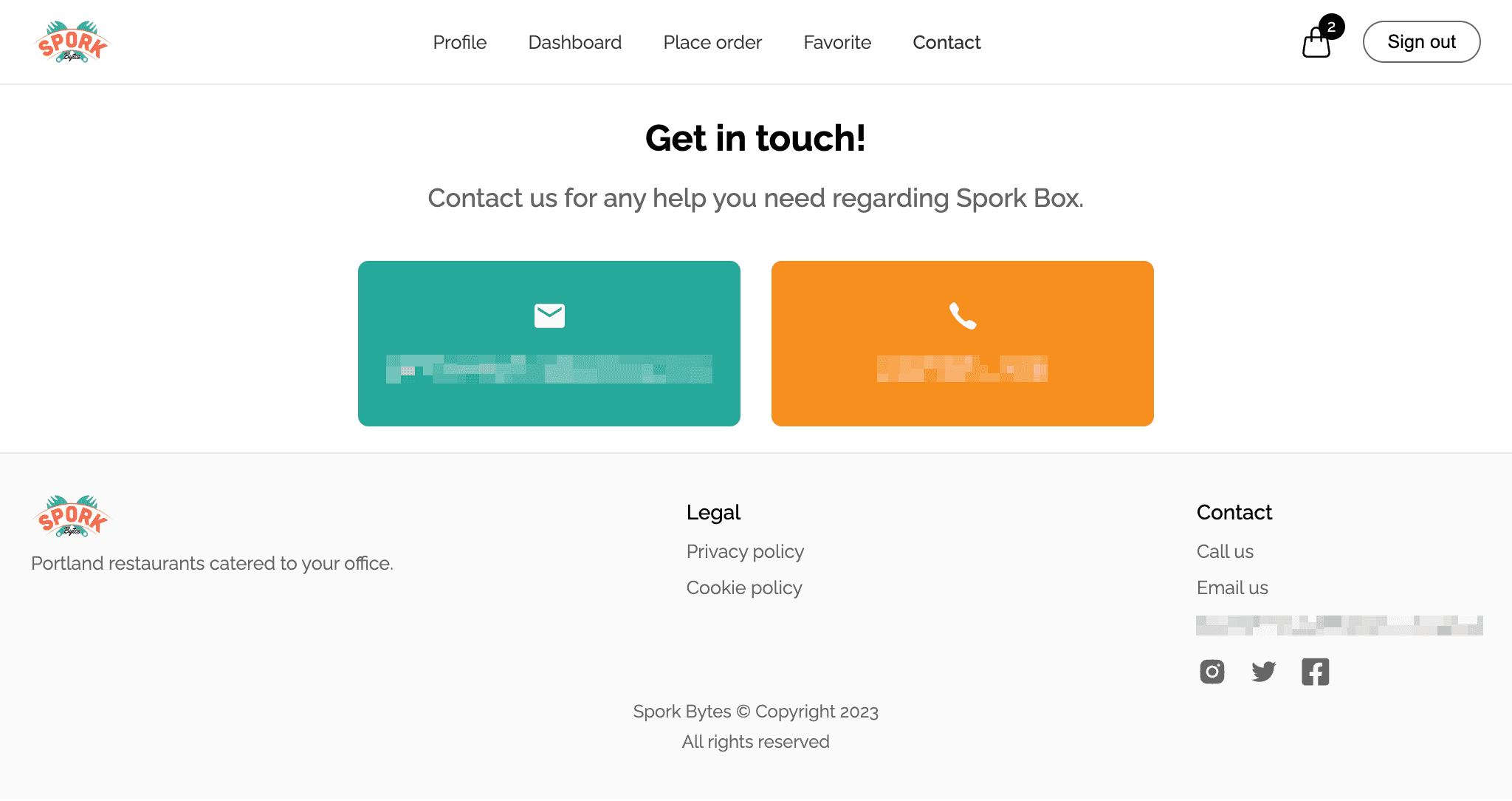 Sporkbox contact page