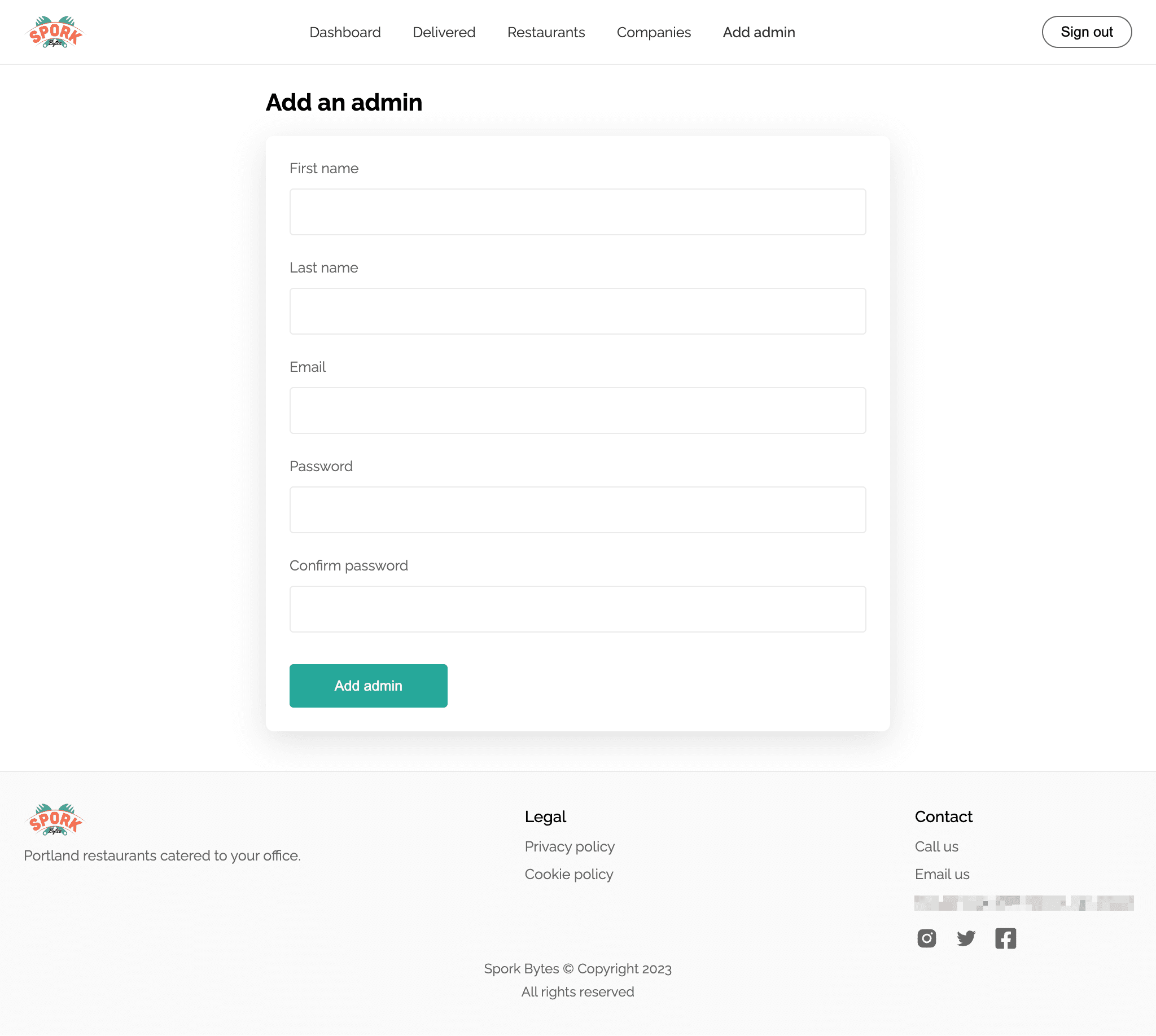 Sporkbox add admin page