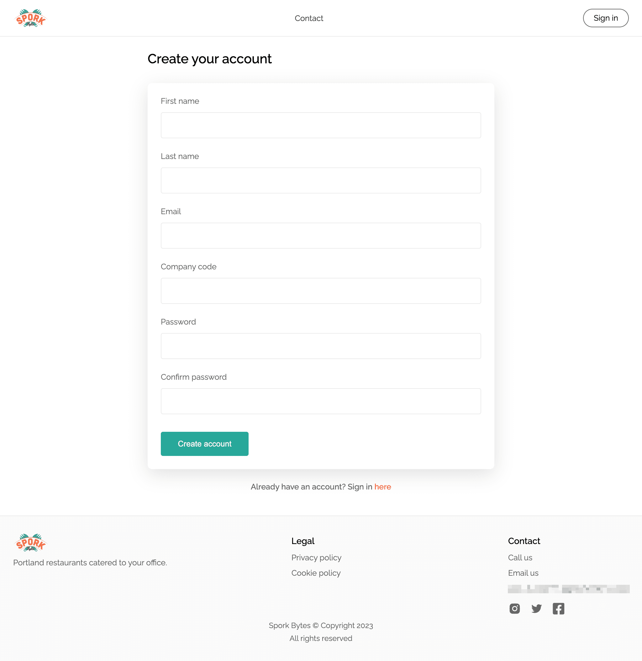 Sporkbox register page