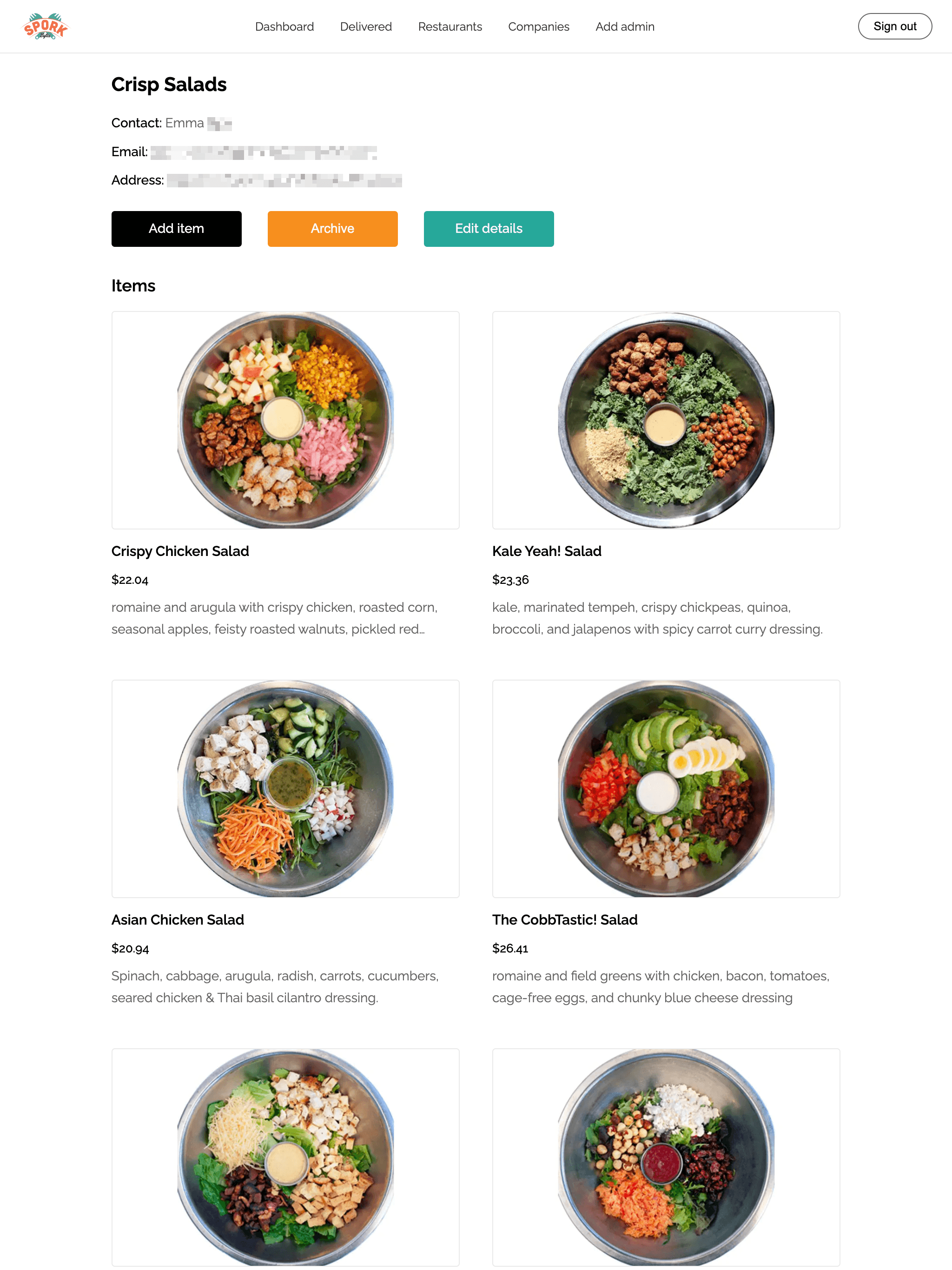 Sporkbox restaurant page